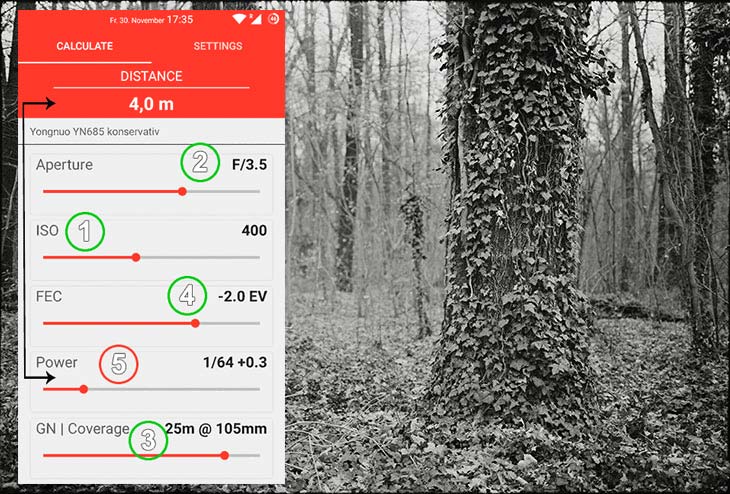 eine Smartphone-App zum Berechnen des Blitzes